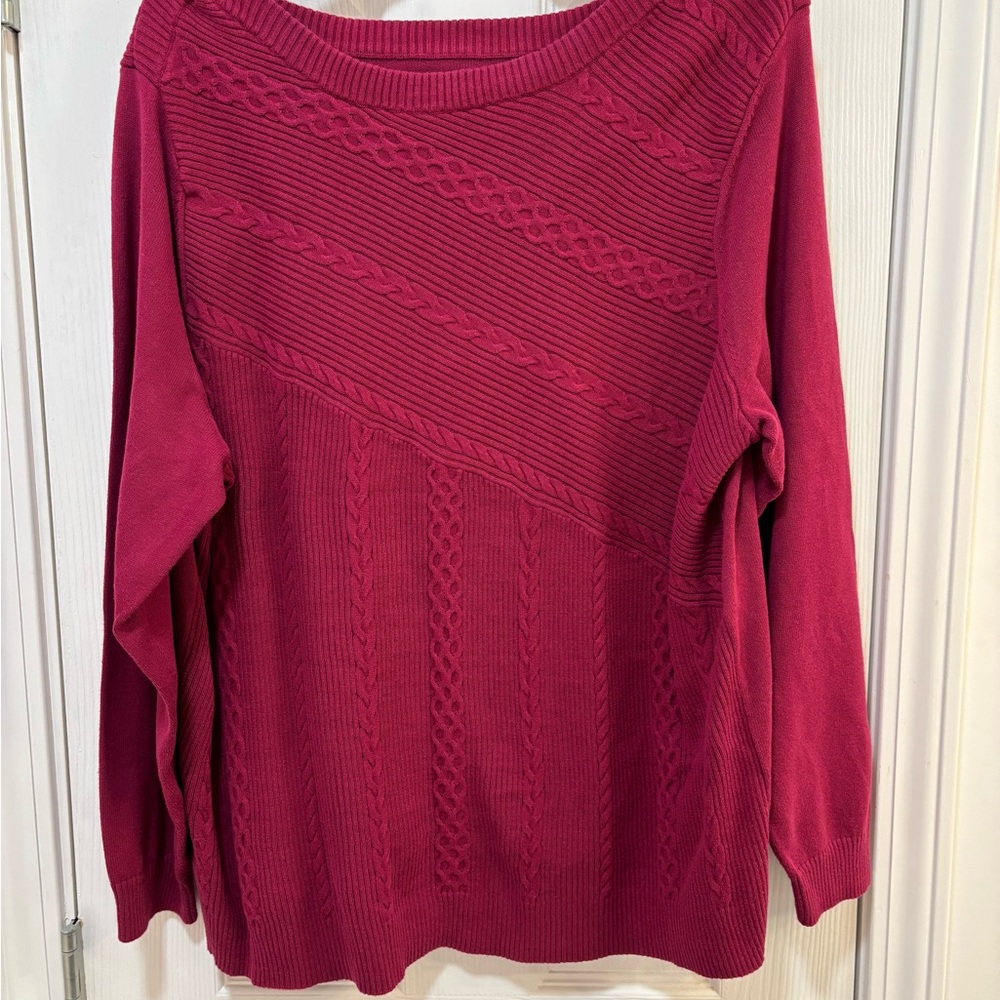 Women's Cable Knit Sweater - Cranberry Red, 100% Cotton